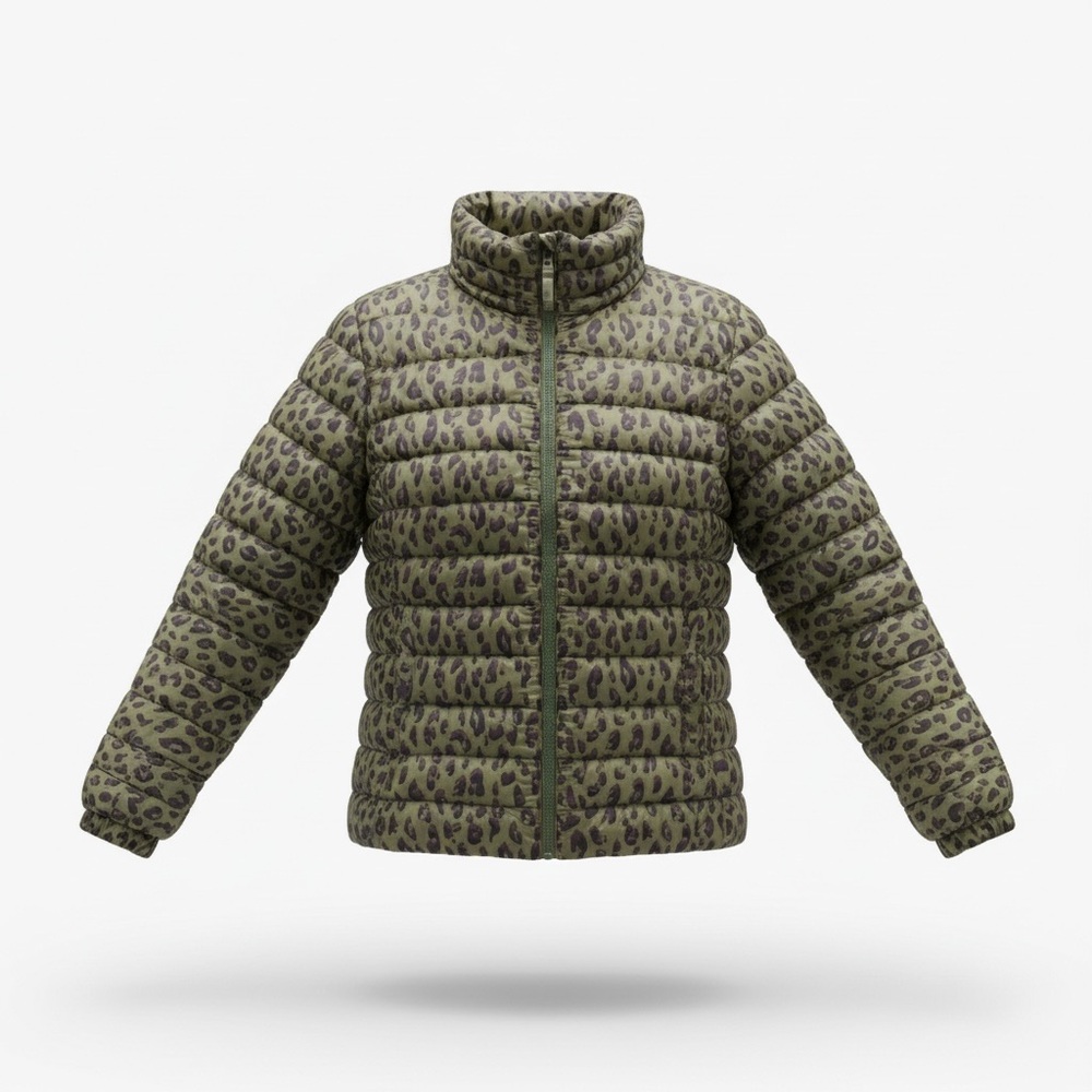 Leopard Puffer Jacket Quilted Narrow Channel Women's Small